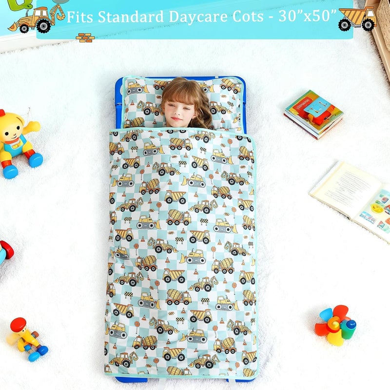 lasoftan Toddler Nap Mat for Preschool 50''x30'' Sleeping Mat with Removable Pillow and Minky Blanket for Kids Ages 3-7 Roll Up Soft Sleeping Bag for Boys Girls Kindergarten Daycare Sleepover - Image 3